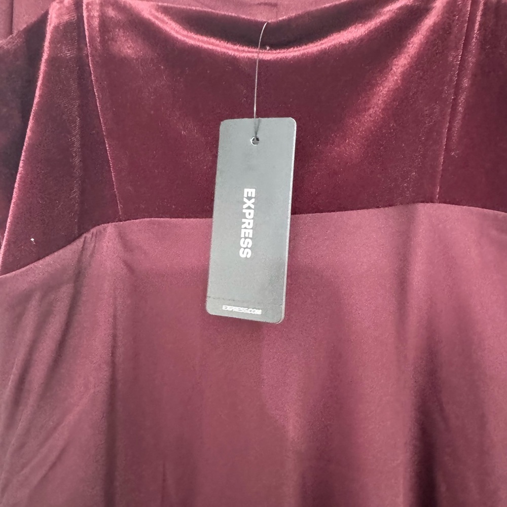 NWT, Satin & velvet wine colored lined silky spaghetti strap dress from Express - Picture 3 of 7